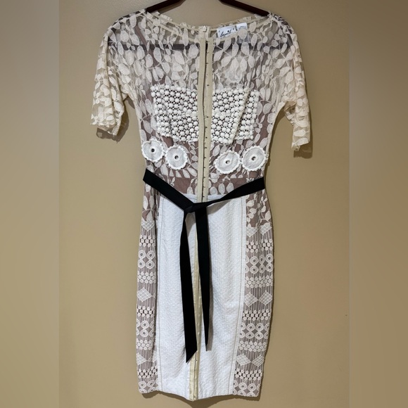 Byron Lars Beguile Ivory Lace Dress with Black Accents - Picture 3 of 9